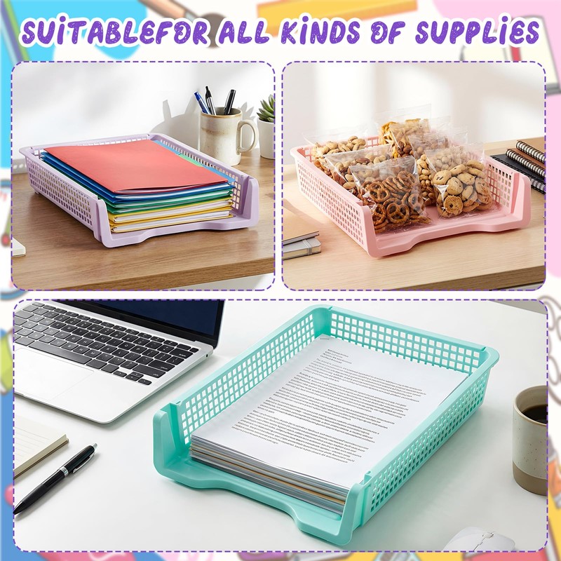 Tenceur 6 Pcs Turn in Trays Classroom, Pastel Paper Tray