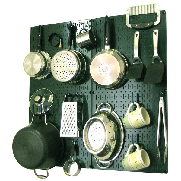 Wall Control Kitchen Pegboard Organizer Pots and Pans Pegboard Pack Storage and Organization Kit with Green Pegboard and Blue Accessories