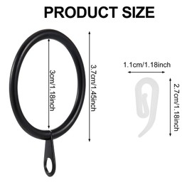 tonyg-p 20 Pack Metal Curtain Rings with Plastic Curtain Hooks, 30mm Internal Diameter Curtain Drapery Pole Rod Rings (Black)