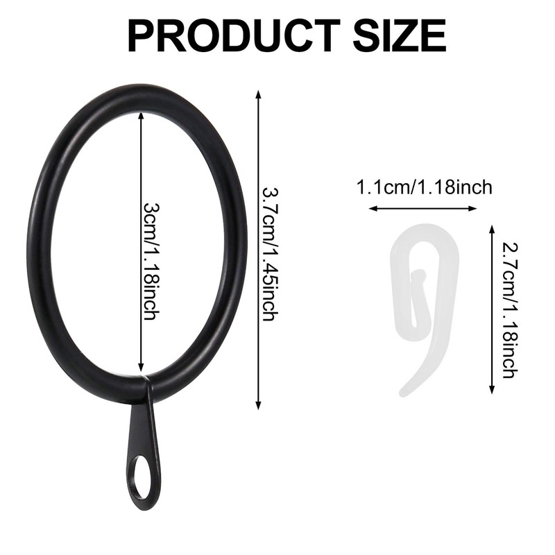 tonyg-p 20 Pack Metal Curtain Rings with Plastic Curtain Hooks,