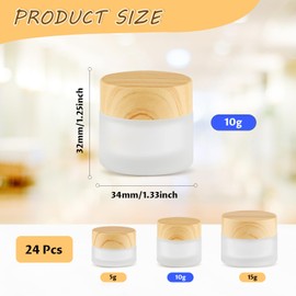 DynnnDy 24 Pcs 10g Mini Frosted Glass Cream Jars with Wood Lid & 12 Spatulas Tiny Cosmetic Sample Bottles Empty Round Makeup Containers Travel Accessories for Lotion Powder Ointment Essential Oil