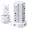 SMALLRT Torre Regleta Multicontacto Pared con 1700J Protector contra Sobretensión, Extension Electrica 3.04M, Conector Multiple con 12 Enchufes y 4 Puertos USB (1 USB C), Hogar Dorm Oficina, Blanco