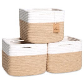 NaturalCozy Storage Cubes 9”x9”x7”Cotton Rope Woven Baskets for Organizing 3-Pack | 9 Inch Cube Storage Bin | Small Basket for Shelf Nursery, Pantry, Decorative Plant, Bathroom Closet, Toy Gift