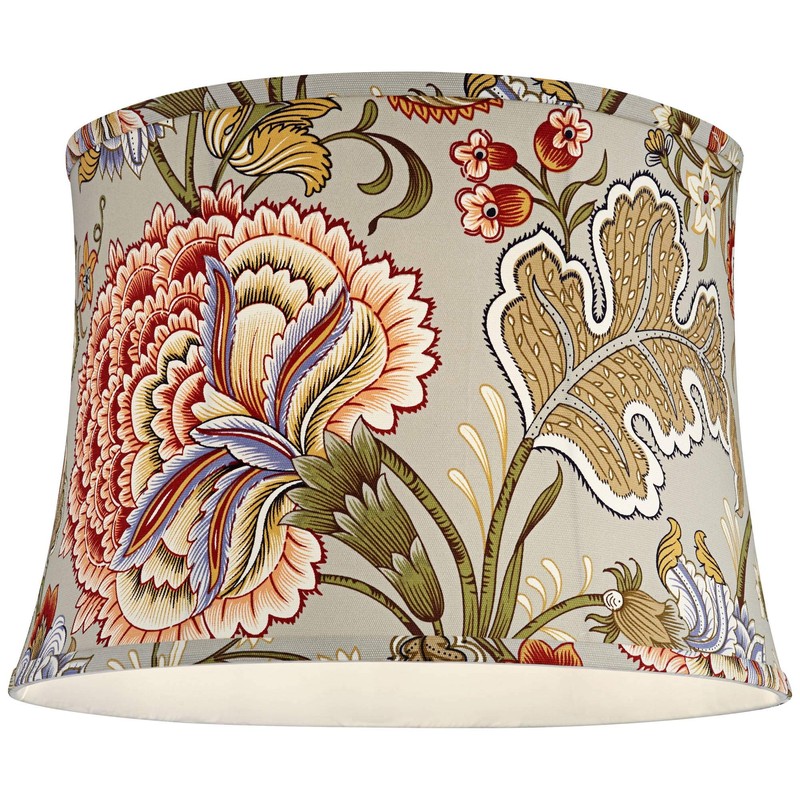 Sage Green with Flower Print Medium Drum Lamp Shade 14"