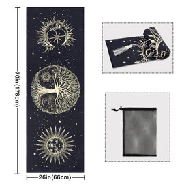 Yoga Mat Towel with Corner Pockets - Microfiber Yoga Towels for Hot Yoga Non Slip Moisture Wicking Sweat Absorbent, Tree of Life Yoga Towel Easy for Travel, Use in Hot Yoga,Bikram,Pilates and Fitness