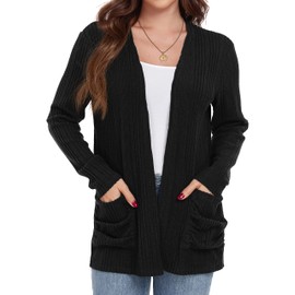 GRECERELLE Womens Cardigans Lightweight Casual Rib Classic Cardigans for Ladies with Pockets (Black, S)