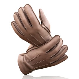 Royal Phoenix® Men's Leather Gloves - Soft Deerskin Gloves Lined with Cashmere - Leather Gloves Men - Winter Gloves Men Made of Leather, brown