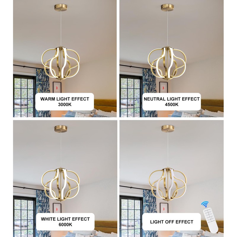 Munbea Modern Gold LED Chandelier with Remote Control, Dimmable LED