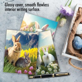 The Best Card Company 20 Assorted Easter Notecards Box Set 4 x 5.12 Inch with Envelopes (10 Designs, 2 Each) Happy Bunnies AM10543EAG-B2x10