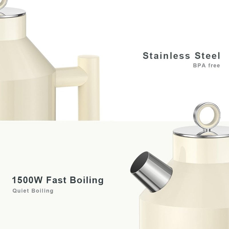 ASCOT Electric Kettle, 1.5L Stainless Steel Interior, Plastic-Free, 1500W Fast