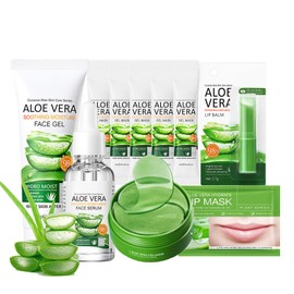 Aloe Vera Skincare Gift Set for Women - Self Care Gift Sets - Pamper Gift for Mum - Skin Care Sets & Kits - 10PCS Gifts for Teenage Girls with Face Serum-Gel Mask*5-Face Gel-Eye Mask-Lip Mask-Lip Balm