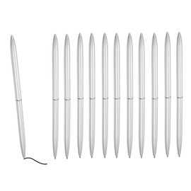 PATIKIL Slim Metal Ballpoint Pen, 12Pcs Black Ink 1mm Medium Point Pen Metallic Retractable Lightweight Smooth Writing Pens for Business Office Wedding Guest Book, Silver Tone