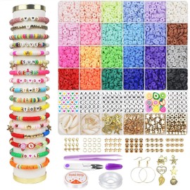 VASA NAMA 6000 Kit para Hacer Pulseras de Cuentas de Arcilla, cuentas de Bricolaje para pulseras, Kit de DIY Bisuteria de Collar, 24 colores de cuentas planas para pulseras DIY Manualidades