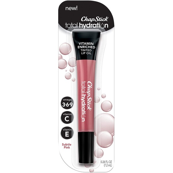 ChapStick Total Hydration (Subtle Pink Tint, 0.24 Ounce) Vitamin Enriched Tinted Lip Oil, Vitamin C, Vitamin E, Contains Omega 3 6 9
