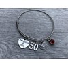 50th Birthday Bangle Bracelet with Birthstone Charm, 50th Birthday Gifts