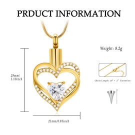 Heart Urn Necklace for Ashes for Women, Stainless Steel Keepsake Birthstone Pendant for Women Memorial Jewelry