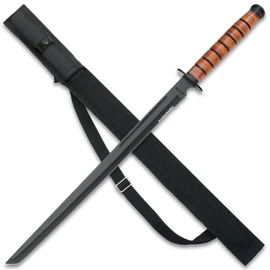 K Exclusive 1942 U.S. Combat Sword with Sheath | Inspired by US Armed Forces WWII Weapon | World War II Collectible | Black Coated AUS-6 Stainless Steel | Shoulder Strap | Overall Length 27.5"