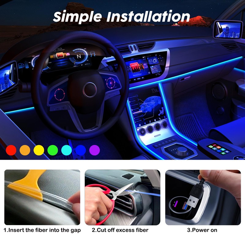 USB Car LED Lights, Interior Car Lights Strip with APP