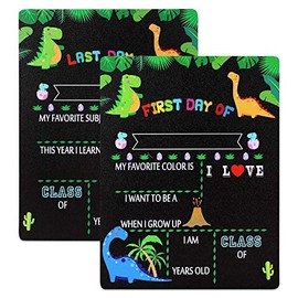 WaaHome Double Sided First Day and Last Day of School Chalkboard Sign 9"x12" Dinosaur Theme First Day of School Chalkboard Sign Back to School Photo Prop Sign for Kids Girls Boys