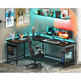 Coleshome 66" L Shaped Gaming Desk, Corner Computer Desk, Sturdy Home Office Computer Table, Writing Desk, Larger Gaming Desk Workstation, Black