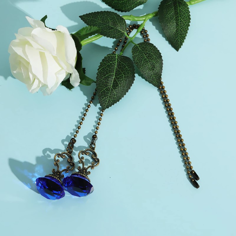 2pcs Blue Crystal Fan Pull Diamond Drop Vintage Pull Chain