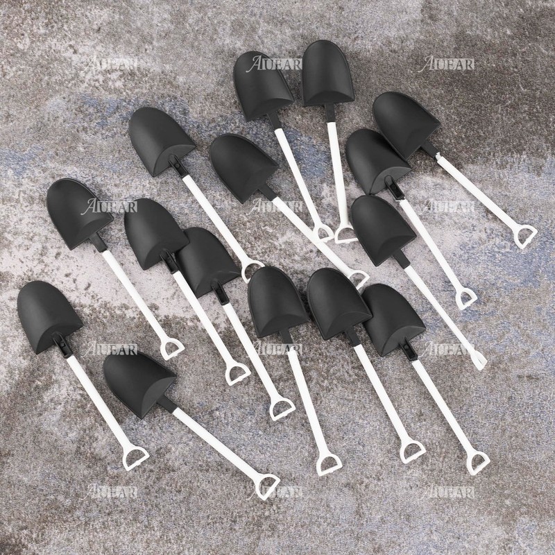 AUEAR 100 Pack Mini Shovel Shape Spoons Black Plastic Disposable