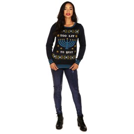 Tipsy Elves 'Hanukkah Too Lit to Quit Light Up Suéter - Divertido suéter de vacaciones con LED azul, Marino, XL