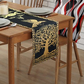 Table Runner 33 x 183 cm Odin Raven Tree of Life Artoid Viking Table Runner Linen Table Runner Washable for Outdoor Balcony Indoor Party Decoration