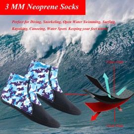 YDQUANI 3mm Short Wetsuit Socks, Camouflage Low-Cut Neoprene Sock Keep Warm Non-Slip Diving Socks for Men Women Open Water Swimming Surfing Kayaking Snorkelling