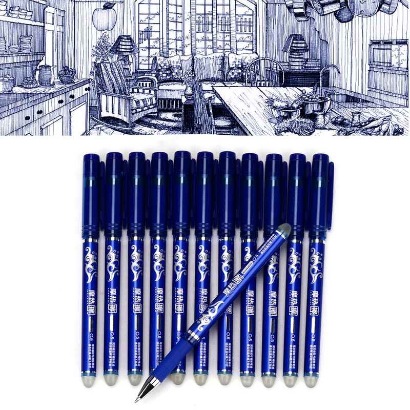 WONOLO 12PCS 0.5mm Erasable Pen Blue Gel Ink Roller Ball