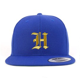 Trendy Apparel Shop Old English Gold H Embroidered Snapback Flatbill Baseball Cap - Royal