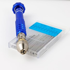 Precision Pin Vise with Drill 0.02 - 0.1 inch (0.5 - 2.5 mm), Set of 10 Sizes, 20 Blades, Hand Drill, Drilling, Craft Tools, Resin, For Crafts