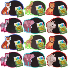 ArtCreativity Safari Animal Chalkboard Sets (Pack of 12) 1 Colorful Animal Chalk Board + 4 Colorful Chalks - Small Chalkboards - Assorted Colors - Great Party Favor - Amazing Gift Idea for Kids
