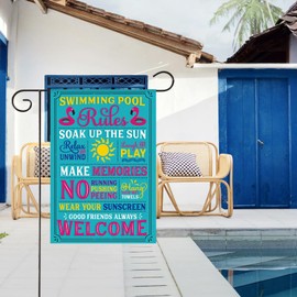 HOMFREEST Summer Garden Flags 12x18 Inch Double Sided Burlap Outside Hello Summmer Saying Blue Small Welcome Flag Farmhouse Yard Outdoor Decoration