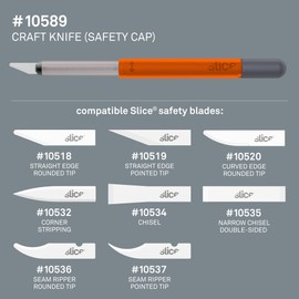 Slice 10589 Craft Knife, Finger-Friendly Edge, Ceramic Blade Never Rusts, Lasts 11x Longer Than Metal, Precision Cutting, Twisting Safety Cap, 12 Pack