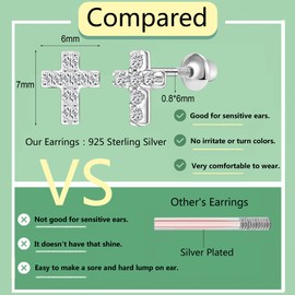 AoedeJ Sterling Silver Cubic Zirconia Cross Earrings For Women Cross Stud Earrings Flat Back Earrings Cross Earrings for Girls (Cross)