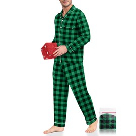 YOPUGEE Matching Couple Pajama Set Sleepwear Soft Lightweight Pjs Winter Christmas Loungewear Set Black&Red Plaid 2XL