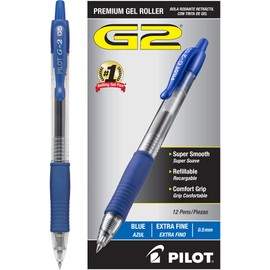 PILOT G2 Premium Refillable & Retractable Rolling Ball Gel Pens, Extra Fine Point, Blue Ink, 12-Pack (31003)