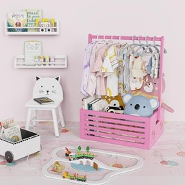 BAMBOOHOMIE Baby Shower Crate Closet, Baby Baskets with Hangers Handle, Baby Crate Box for Baby Shower, Welcome Gift Basket for Newborn Baby, Pregnancy Gift for New Parents (Pink, Small Size)