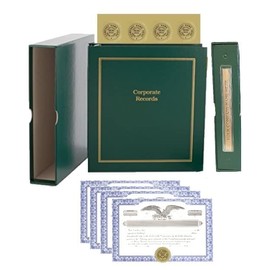 Corporate Kit (Green) - Binder, Slipcase, Minutes & Bylaws, Stock Certificates, Index Tabs & Gold Foil Customized Labels