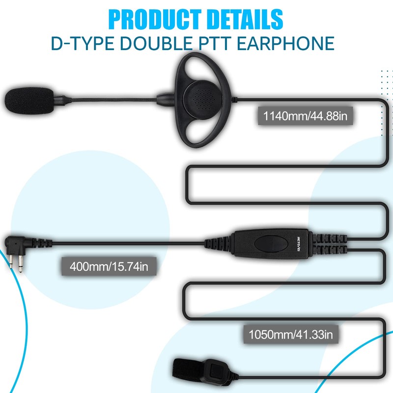 Retevis Walkie Talkie Headset with Boom Mic D Shape Double