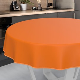 ANRO Oilcloth Tablecloth, Washable, Oilcloth, Garden Tablecloth, Outdoor, Indoor, Round, 100 cm with Hem, Orange
