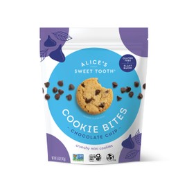 Alice's Sweet Tooth Chocolate Chip Cookie Bites - Gluten-Free, Vegan, Crunchy Mini-Cookies - Plant-Based, Dairy-Free, Grain-Free, Soy-Free, Kosher – 5.0 ounces