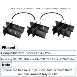 RUNROAD Center Console Organizer Dividers Compatible with Toyota Tundra 2014-2019 2020 2021 Accessories, Insert Compartment Tray Secondary Storage Box ABS Materials Armrest Divider
