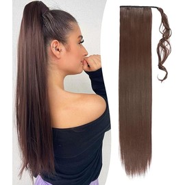 Benehair Long Straight Ponytail Hairpiece, Synthetic Hair Extension Braid Ponytail Extension, Hairpiece Braid, Brown Hair Extension for Women and Girls, Brown, 81 cm