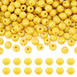 Crafans - 50 abalorio redondas acrílicas de tenis de 12 mm con agujero grande, abalorio de bola deportiva amarillas opacas, gruesas, para manualidades, joyería