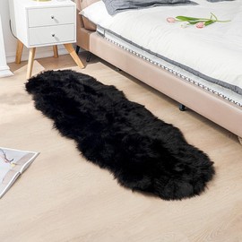 JXLOULAN Faux Lambskin Sheepskin Rug, Black, 60 x 160 cm, Longhair Fluffy Rug, Living Room Decoration, Soft Fur Carpet for Chairs, Sofa, Bedroom, Children's Room