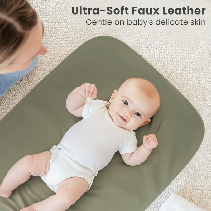 Konssy 2 Pack Faux Leather Baby Changing Mat 30"x17", Foldable