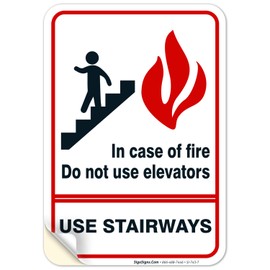 Sigo Signs Fire Sign, in Case of Fire Do Not Use Elevators Sign, 10x7 Inches, 4 Mil Vinyl Decal Stickers Weather Resistant UV Protected, Made in USA
