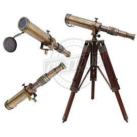 A Sailor Telescope on Wood Stand Vintage Navigation Spyglass Collectibles Table Top Home Décor